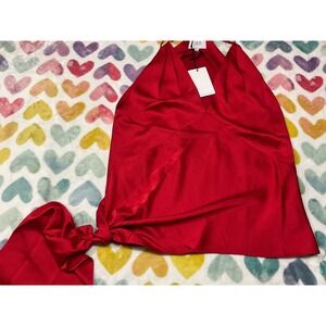 JOA Red Satin Halter Top‎ Sleeveless Blouse Party Going Out